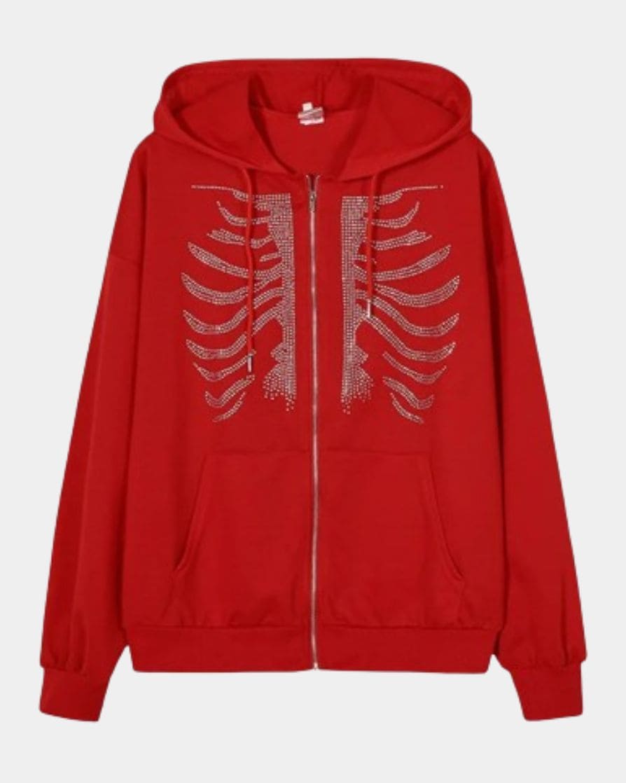 red y2k skeleton hoodie