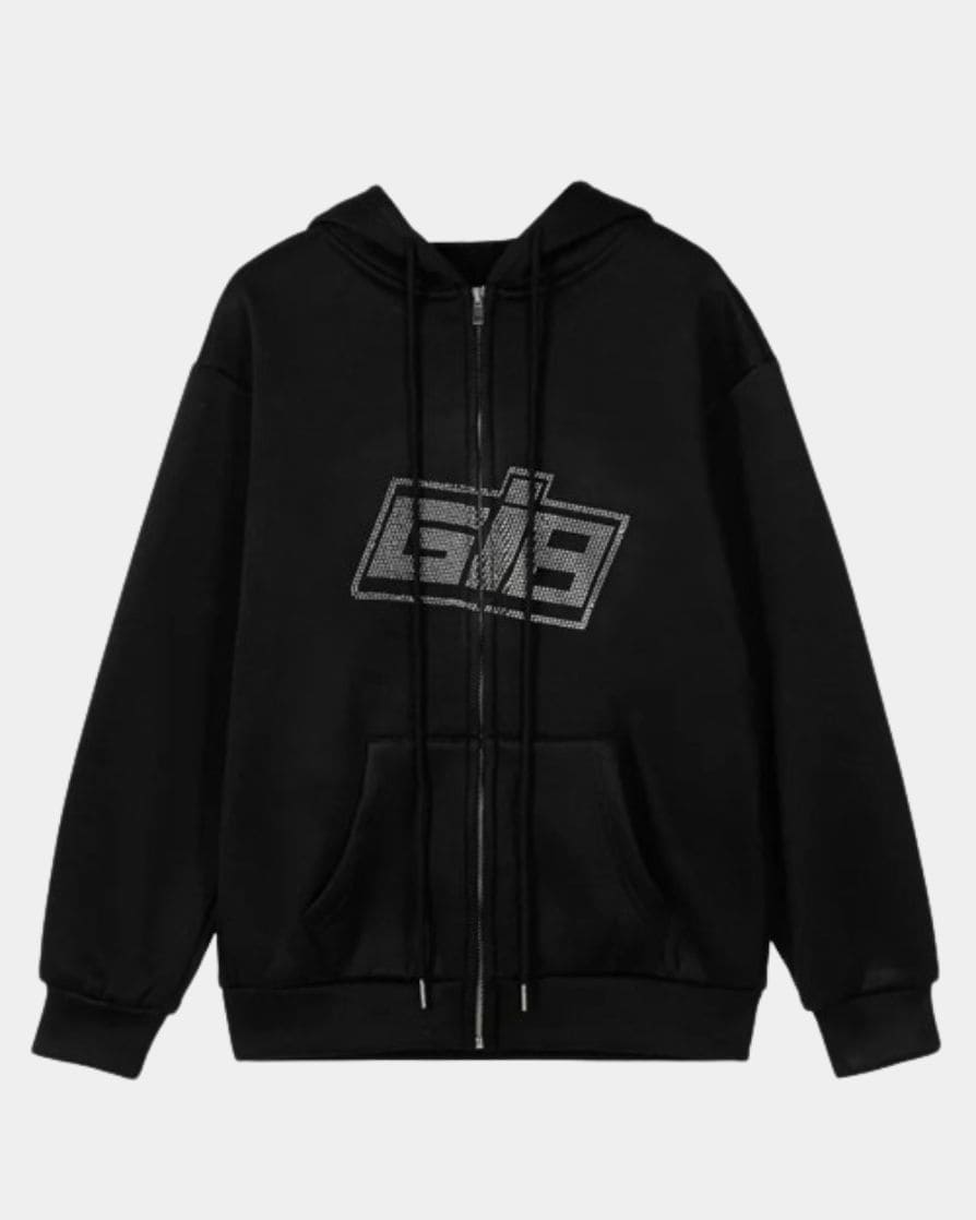 rhinestone hoodie y2k black