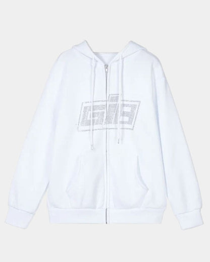 white rhinestone hoodie y2k